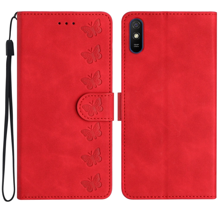 Seven Butterflies Embossed Leather Phone Case, For Xiaomi Redmi Note 10 5G, For Xiaomi Redmi 9A, For Xiaomi Redmi 9, For Xiaomi Redmi 9C