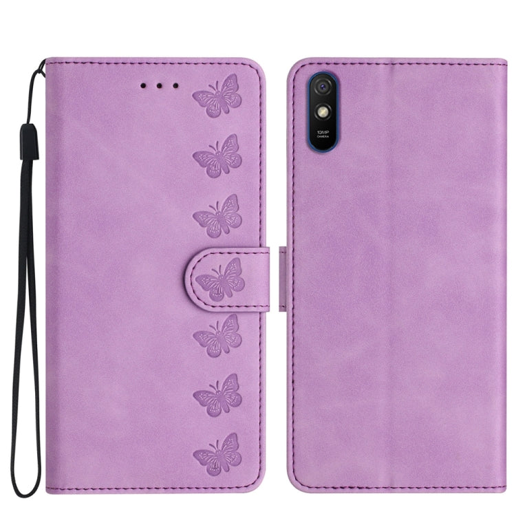 Seven Butterflies Embossed Leather Phone Case, For Xiaomi Redmi Note 10 5G, For Xiaomi Redmi 9A, For Xiaomi Redmi 9, For Xiaomi Redmi 9C