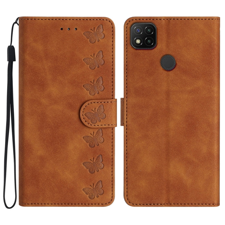 Seven Butterflies Embossed Leather Phone Case, For Xiaomi Redmi Note 10 5G, For Xiaomi Redmi 9A, For Xiaomi Redmi 9, For Xiaomi Redmi 9C