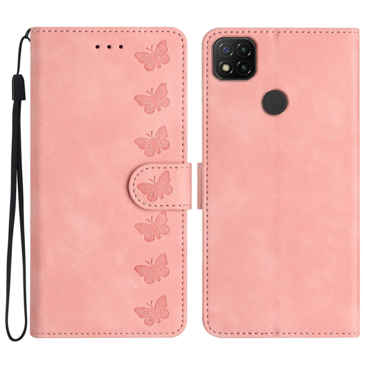 Seven Butterflies Embossed Leather Phone Case, For Xiaomi Redmi Note 10 5G, For Xiaomi Redmi 9A, For Xiaomi Redmi 9, For Xiaomi Redmi 9C