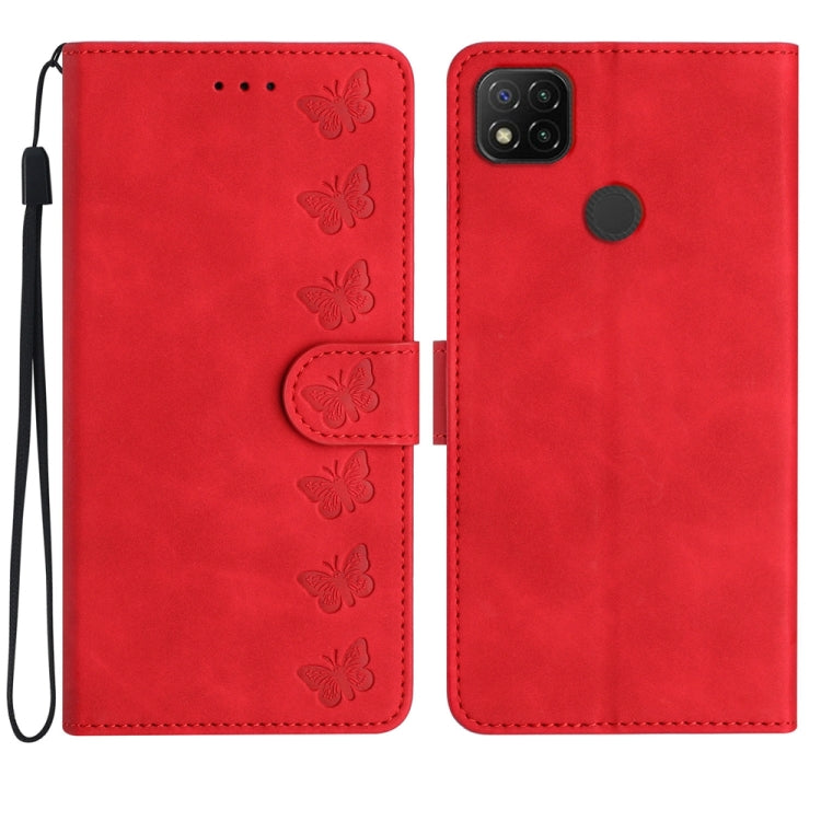 Seven Butterflies Embossed Leather Phone Case, For Xiaomi Redmi Note 10 5G, For Xiaomi Redmi 9A, For Xiaomi Redmi 9, For Xiaomi Redmi 9C