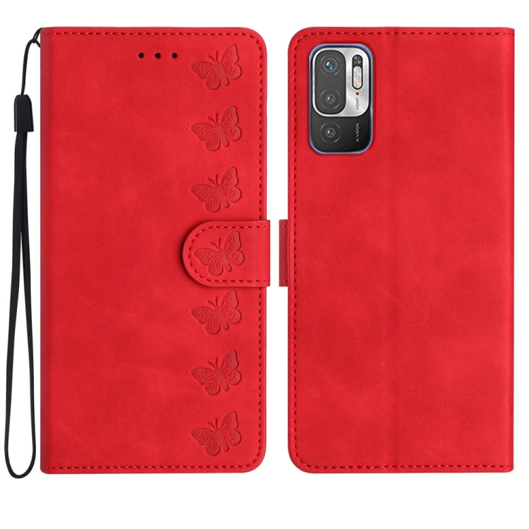 Seven Butterflies Embossed Leather Phone Case, For Xiaomi Redmi Note 10 5G, For Xiaomi Redmi 9A, For Xiaomi Redmi 9, For Xiaomi Redmi 9C