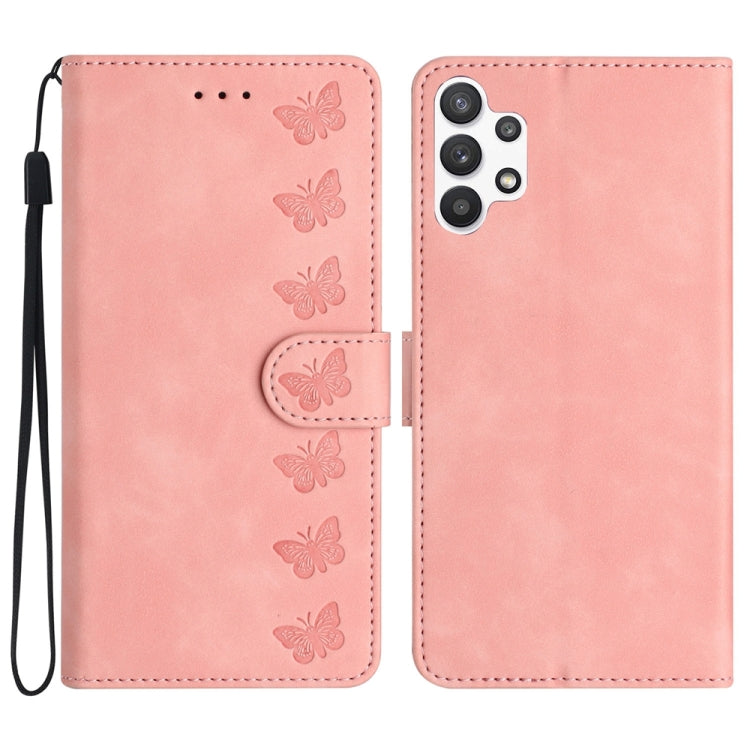 Seven Butterflies Embossed Leather Phone Case, For Samsung Galaxy A32 5G, For Samsung Galaxy A33 5G, For Samsung Galaxy A34, For Samsung Galaxy A40