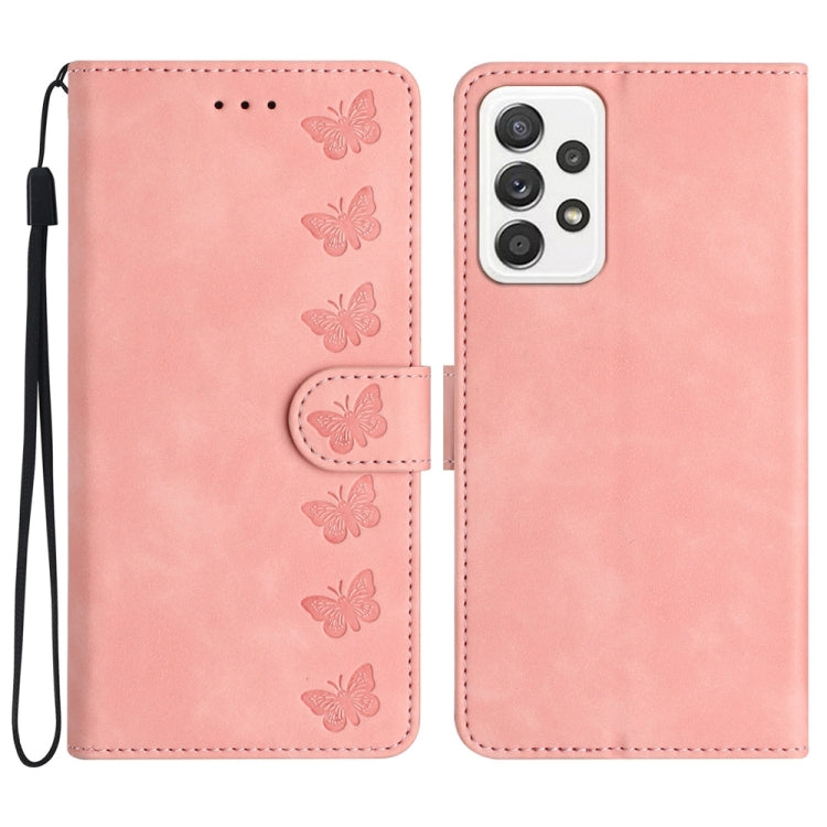 Seven Butterflies Embossed Leather Phone Case, For Samsung Galaxy A32 5G, For Samsung Galaxy A33 5G, For Samsung Galaxy A34, For Samsung Galaxy A40