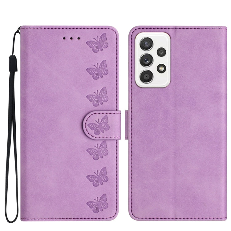 Seven Butterflies Embossed Leather Phone Case, For Samsung Galaxy A32 5G, For Samsung Galaxy A33 5G, For Samsung Galaxy A34, For Samsung Galaxy A40