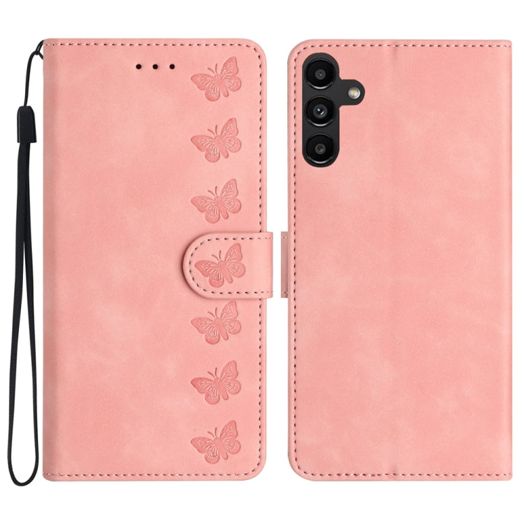 Seven Butterflies Embossed Leather Phone Case, For Samsung Galaxy A32 5G, For Samsung Galaxy A33 5G, For Samsung Galaxy A34, For Samsung Galaxy A40