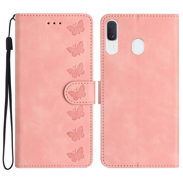 Seven Butterflies Embossed Leather Phone Case, For Samsung Galaxy A32 5G, For Samsung Galaxy A33 5G, For Samsung Galaxy A34, For Samsung Galaxy A40