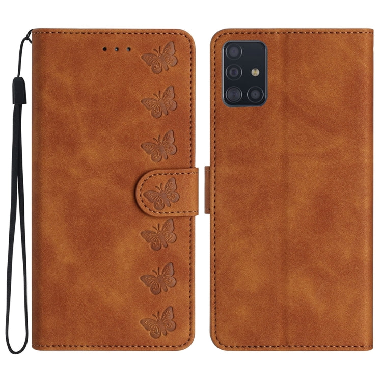 Seven Butterflies Embossed Leather Phone Case, For Samsung Galaxy A71, For Samsung Galaxy A72 5G, For Samsung Galaxy A73 5G, For Samsung Galaxy M23