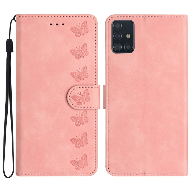 Seven Butterflies Embossed Leather Phone Case, For Samsung Galaxy A71, For Samsung Galaxy A72 5G, For Samsung Galaxy A73 5G, For Samsung Galaxy M23