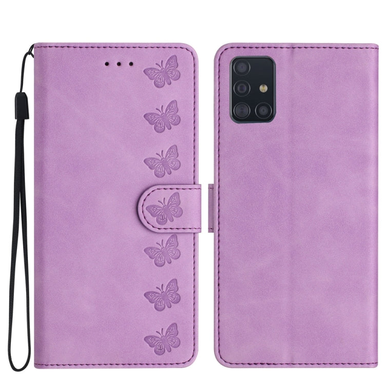 Seven Butterflies Embossed Leather Phone Case, For Samsung Galaxy A71, For Samsung Galaxy A72 5G, For Samsung Galaxy A73 5G, For Samsung Galaxy M23