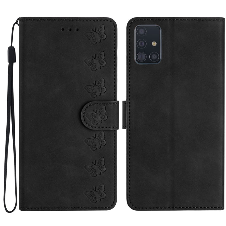 Seven Butterflies Embossed Leather Phone Case, For Samsung Galaxy A71, For Samsung Galaxy A72 5G, For Samsung Galaxy A73 5G, For Samsung Galaxy M23