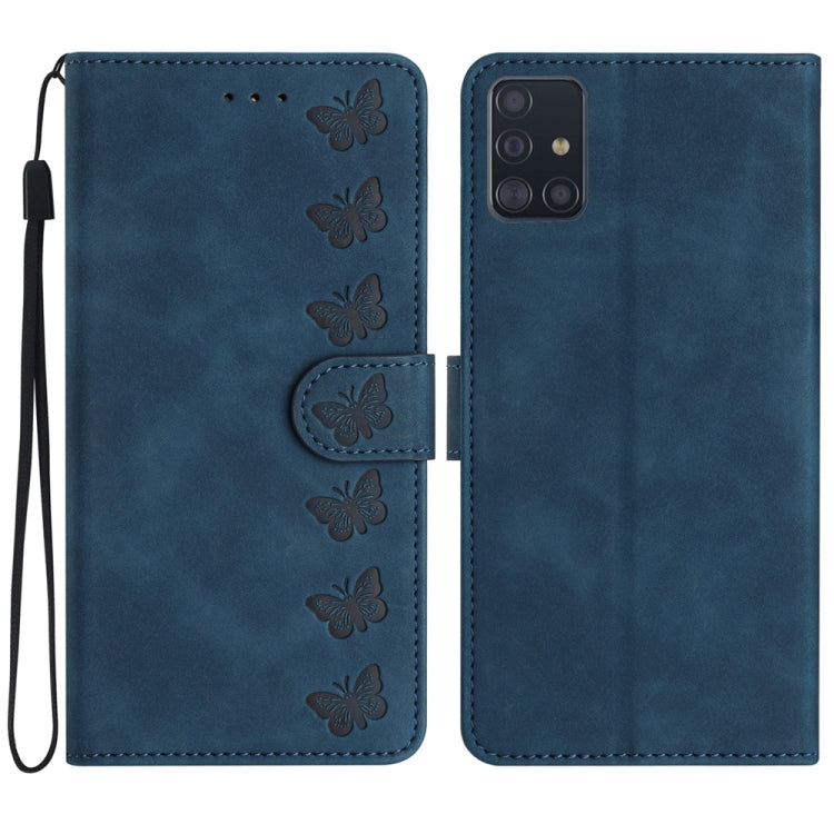Seven Butterflies Embossed Leather Phone Case, For Samsung Galaxy A71, For Samsung Galaxy A72 5G, For Samsung Galaxy A73 5G, For Samsung Galaxy M23
