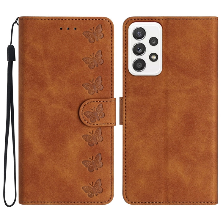 Seven Butterflies Embossed Leather Phone Case, For Samsung Galaxy A71, For Samsung Galaxy A72 5G, For Samsung Galaxy A73 5G, For Samsung Galaxy M23