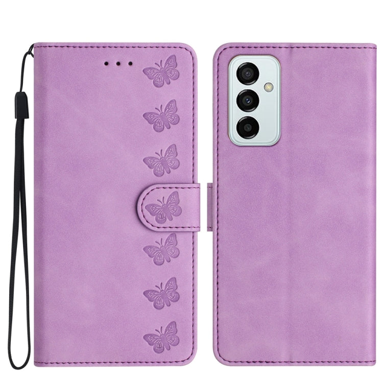 Seven Butterflies Embossed Leather Phone Case, For Samsung Galaxy A71, For Samsung Galaxy A72 5G, For Samsung Galaxy A73 5G, For Samsung Galaxy M23