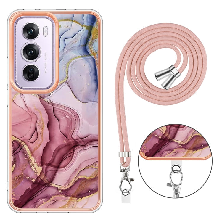 Electroplating Marble Dual-side IMD Phone Case with Lanyard, For OPPO Reno12 Pro Global, For OPPO Reno12 Global, For OPPO A60, For OPPO Reno11 F 5G Global