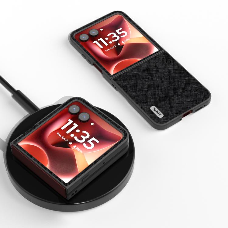 ABEEL Cross Texture Genuine Leather Phone Case, For Motorola Razr 60 Ultra, For Motorola Razr 40, For Motorola Razr 40 Ultra