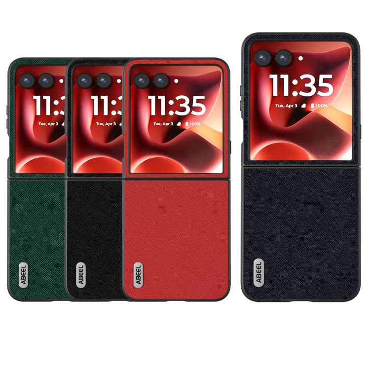 ABEEL Cross Texture Genuine Leather Phone Case, For Motorola Razr 60 Ultra, For Motorola Razr 40, For Motorola Razr 40 Ultra