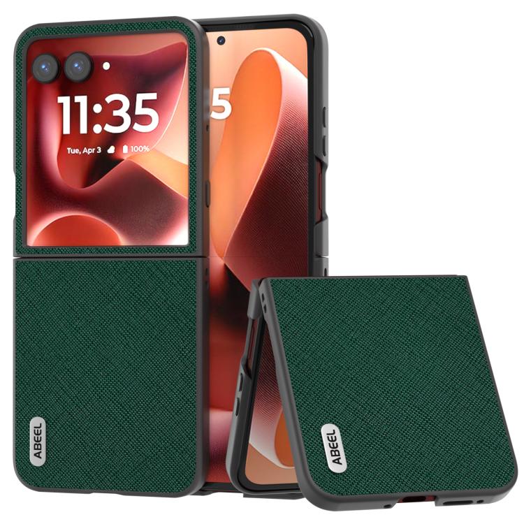 ABEEL Cross Texture Genuine Leather Phone Case, For Motorola Razr 60 Ultra, For Motorola Razr 40, For Motorola Razr 40 Ultra