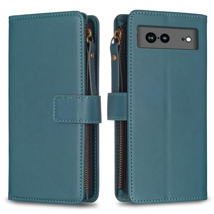9 Card Slots Zipper Wallet Leather Flip Phone Case, For Google Pixel 8 Pro, For Google Pixel 8, For Google Pixel 7a, For Google Pixel 7 Pro
