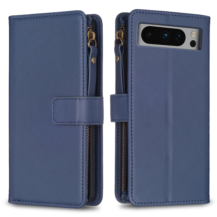 9 Card Slots Zipper Wallet Leather Flip Phone Case, For Google Pixel 8 Pro, For Google Pixel 8, For Google Pixel 7a, For Google Pixel 7 Pro