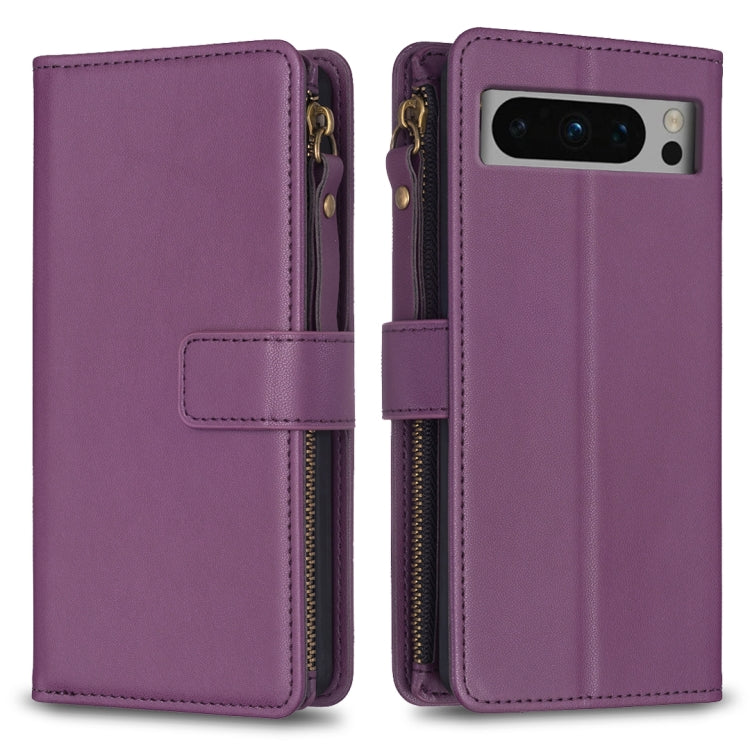 9 Card Slots Zipper Wallet Leather Flip Phone Case, For Google Pixel 8 Pro, For Google Pixel 8, For Google Pixel 7a, For Google Pixel 7 Pro