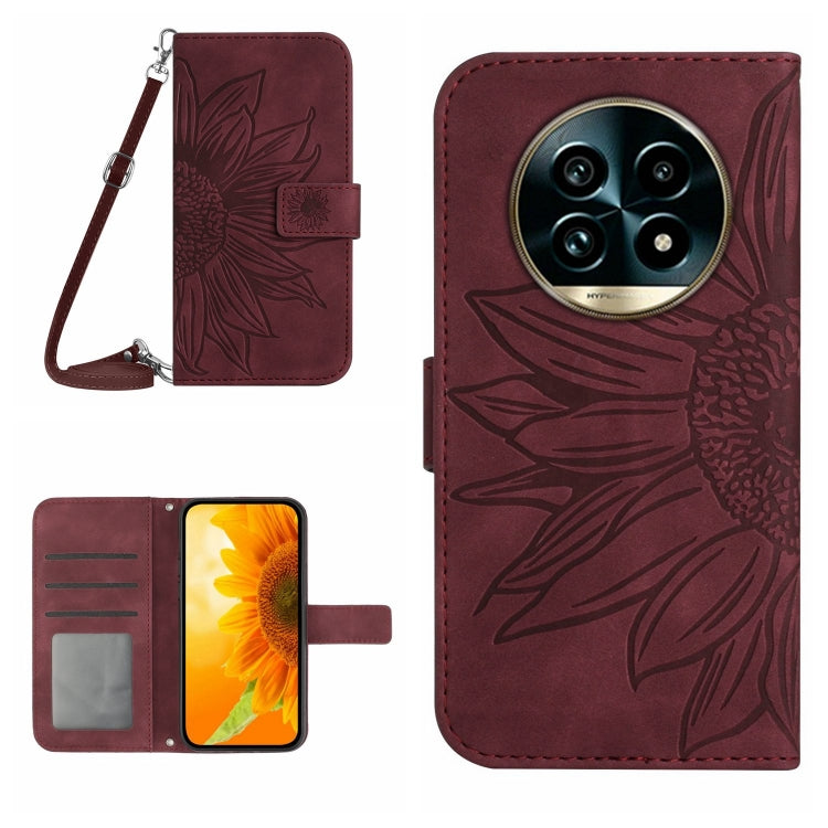 Skin Feel Sun Flower Embossed Flip Leather Phone Case with Lanyard, For Realme 13+ 5G Global, For Realme 13 Pro 5G / 13 Pro+ 5G