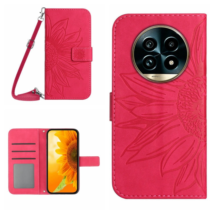 Skin Feel Sun Flower Embossed Flip Leather Phone Case with Lanyard, For Realme 13+ 5G Global, For Realme 13 Pro 5G / 13 Pro+ 5G