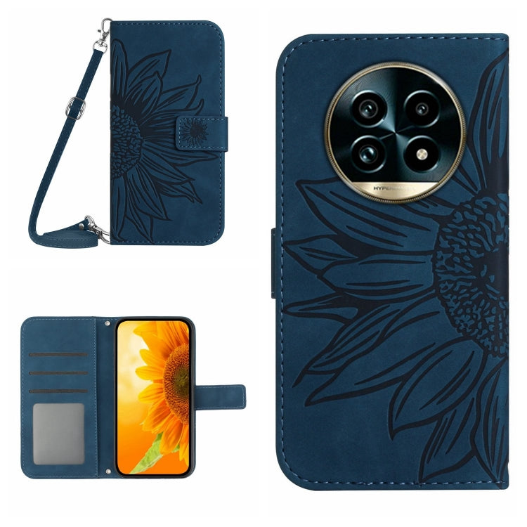 Skin Feel Sun Flower Embossed Flip Leather Phone Case with Lanyard, For Realme 13+ 5G Global, For Realme 13 Pro 5G / 13 Pro+ 5G