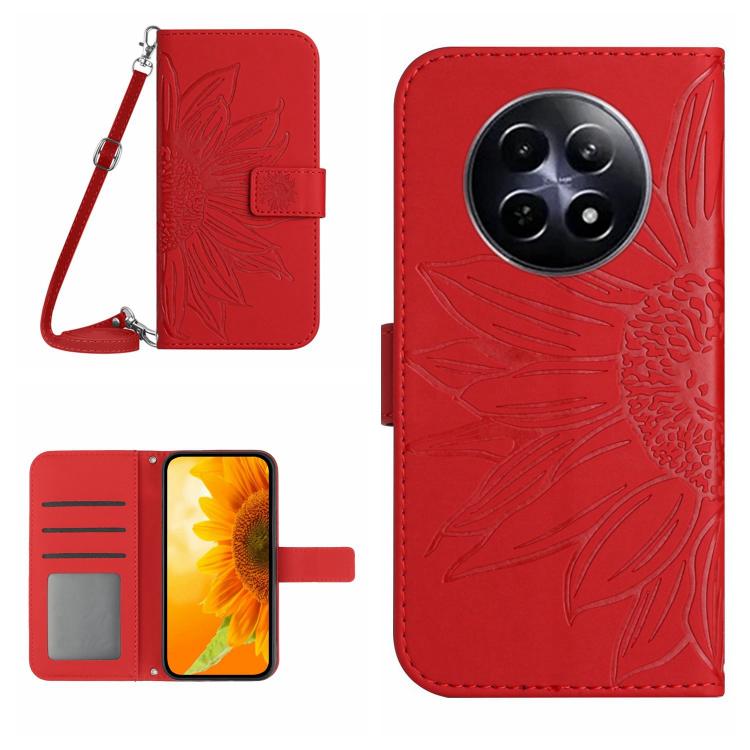 Skin Feel Sun Flower Embossed Flip Leather Phone Case with Lanyard, For Realme 13+ 5G Global, For Realme 13 Pro 5G / 13 Pro+ 5G