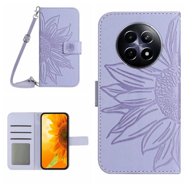 Skin Feel Sun Flower Embossed Flip Leather Phone Case with Lanyard, For Realme 13+ 5G Global, For Realme 13 Pro 5G / 13 Pro+ 5G