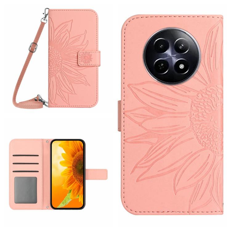 Skin Feel Sun Flower Embossed Flip Leather Phone Case with Lanyard, For Realme 13+ 5G Global, For Realme 13 Pro 5G / 13 Pro+ 5G
