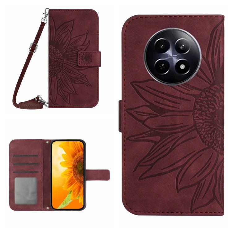 Skin Feel Sun Flower Embossed Flip Leather Phone Case with Lanyard, For Realme 13+ 5G Global, For Realme 13 Pro 5G / 13 Pro+ 5G