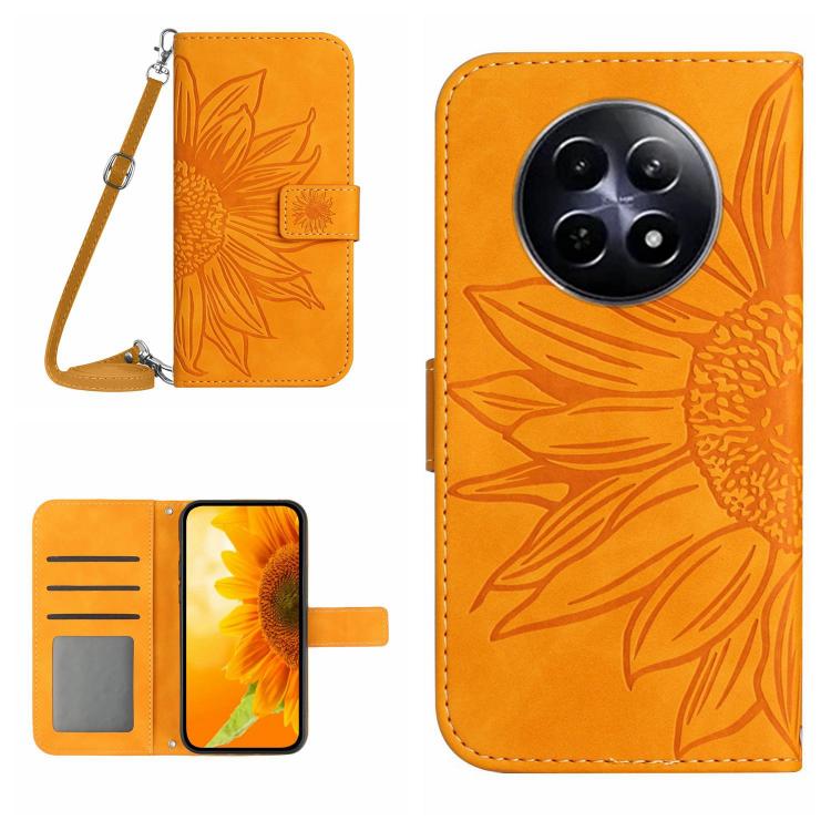 Skin Feel Sun Flower Embossed Flip Leather Phone Case with Lanyard, For Realme 13+ 5G Global, For Realme 13 Pro 5G / 13 Pro+ 5G