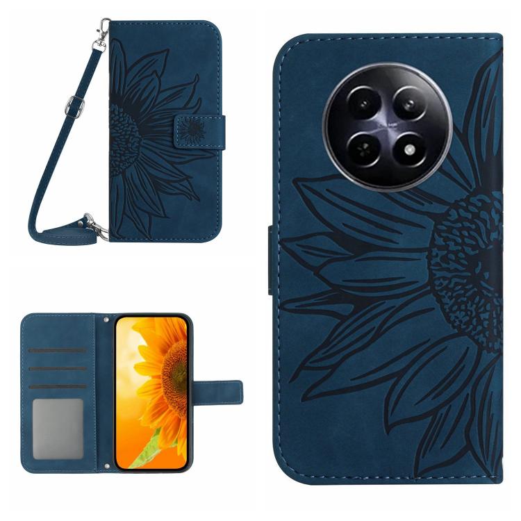 Skin Feel Sun Flower Embossed Flip Leather Phone Case with Lanyard, For Realme 13+ 5G Global, For Realme 13 Pro 5G / 13 Pro+ 5G