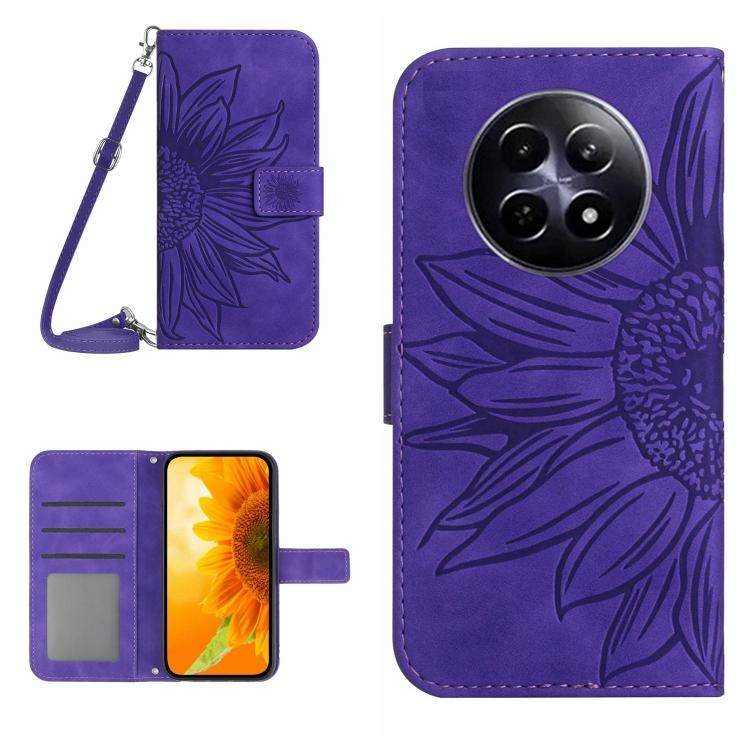 Skin Feel Sun Flower Embossed Flip Leather Phone Case with Lanyard, For Realme 13+ 5G Global, For Realme 13 Pro 5G / 13 Pro+ 5G