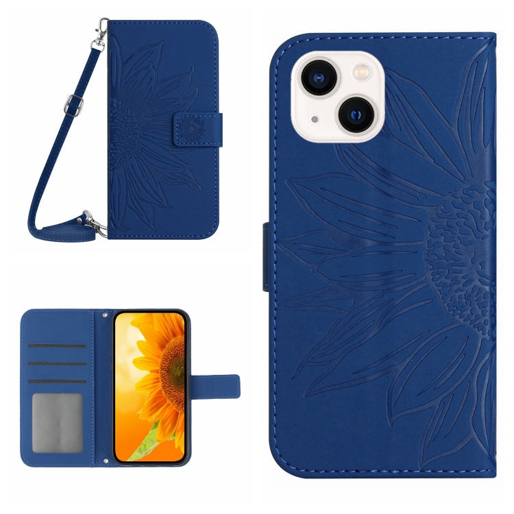 Skin Feel Sun Flower Embossed Flip Leather Phone Case with Lanyard, For iPhone 15 Pro, For iPhone 15 Plus
