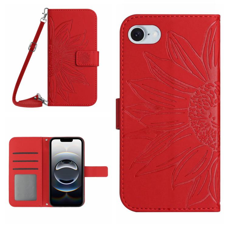 Skin Feel Sun Flower Embossed Flip Leather Phone Case with Lanyard, For iPhone 17 Pro, For iPhone 17