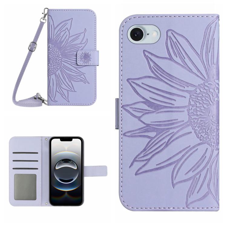 Skin Feel Sun Flower Embossed Flip Leather Phone Case with Lanyard, For iPhone 17 Pro, For iPhone 17