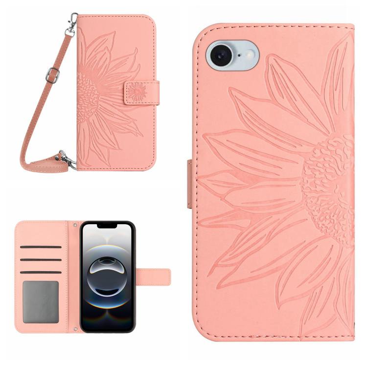 Skin Feel Sun Flower Embossed Flip Leather Phone Case with Lanyard, For iPhone 17 Pro, For iPhone 17
