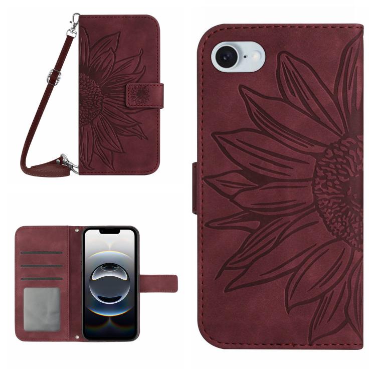 Skin Feel Sun Flower Embossed Flip Leather Phone Case with Lanyard, For iPhone 17 Pro, For iPhone 17