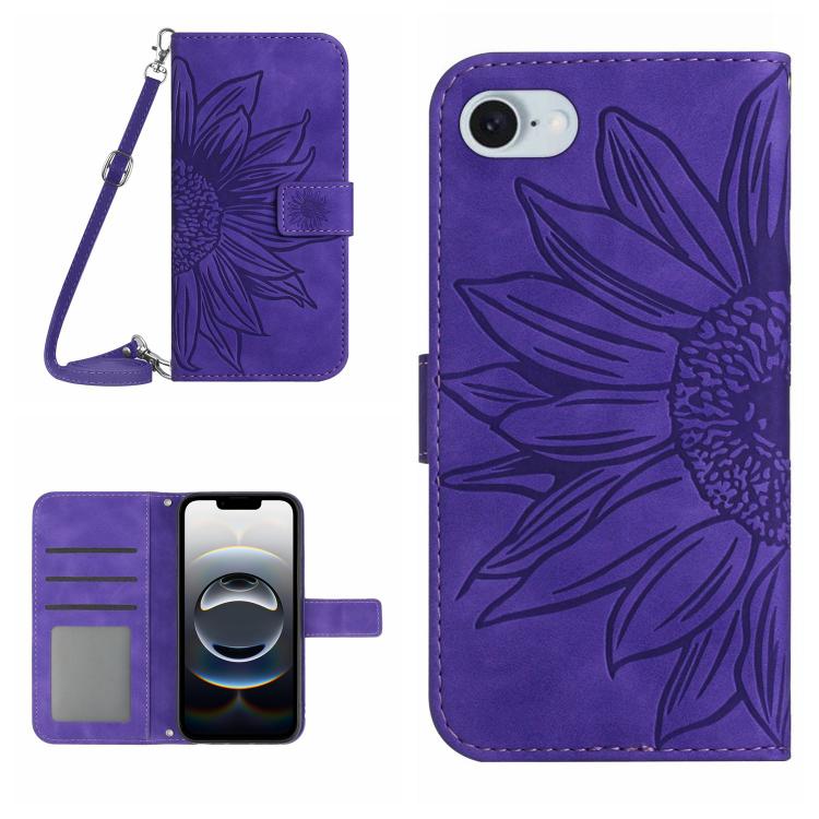 Skin Feel Sun Flower Embossed Flip Leather Phone Case with Lanyard, For iPhone 17 Pro, For iPhone 17