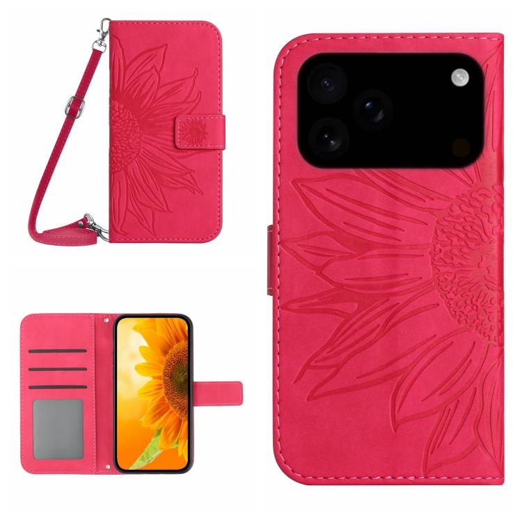 Skin Feel Sun Flower Embossed Flip Leather Phone Case with Lanyard, For iPhone 17e / 16e, For iPhone 17 Pro Max