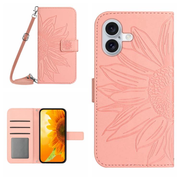 Skin Feel Sun Flower Embossed Flip Leather Phone Case with Lanyard, For iPhone 17 Pro, For iPhone 17