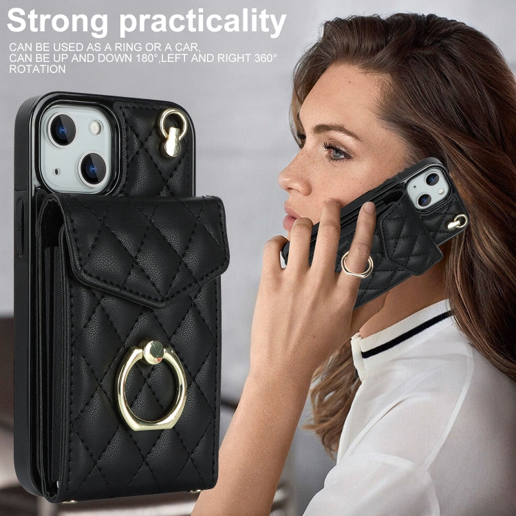 Rhombic Texture Card Bag Phone Case with Long Lanyard, For iPhone 13, For iPhone 12 / 12 Pro, For iPhone 12 Pro Max