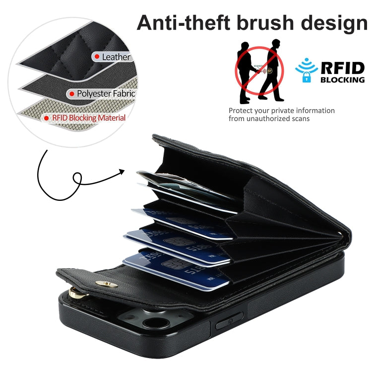 Rhombic Texture Card Bag Phone Case with Long Lanyard, For iPhone 13, For iPhone 12 / 12 Pro, For iPhone 12 Pro Max