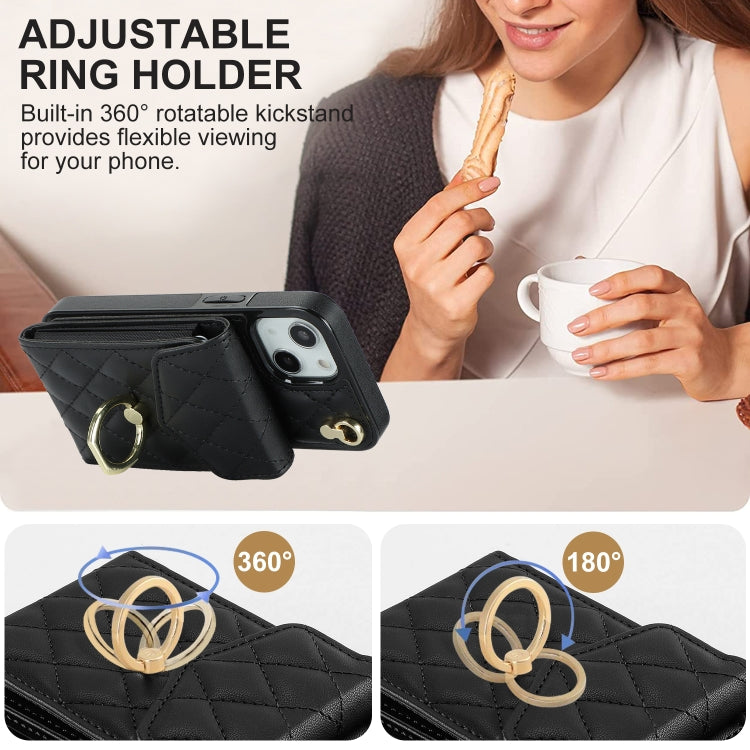 Rhombic Texture Card Bag Phone Case with Long Lanyard, For iPhone 13, For iPhone 12 / 12 Pro, For iPhone 12 Pro Max