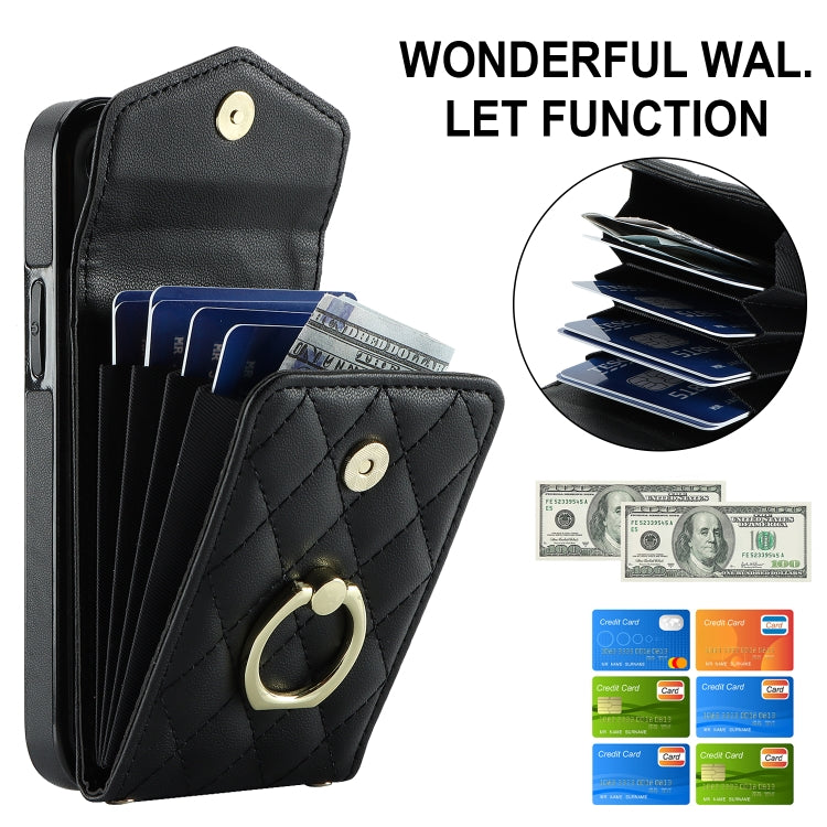 Rhombic Texture Card Bag Phone Case with Long Lanyard, For iPhone 13, For iPhone 12 / 12 Pro, For iPhone 12 Pro Max