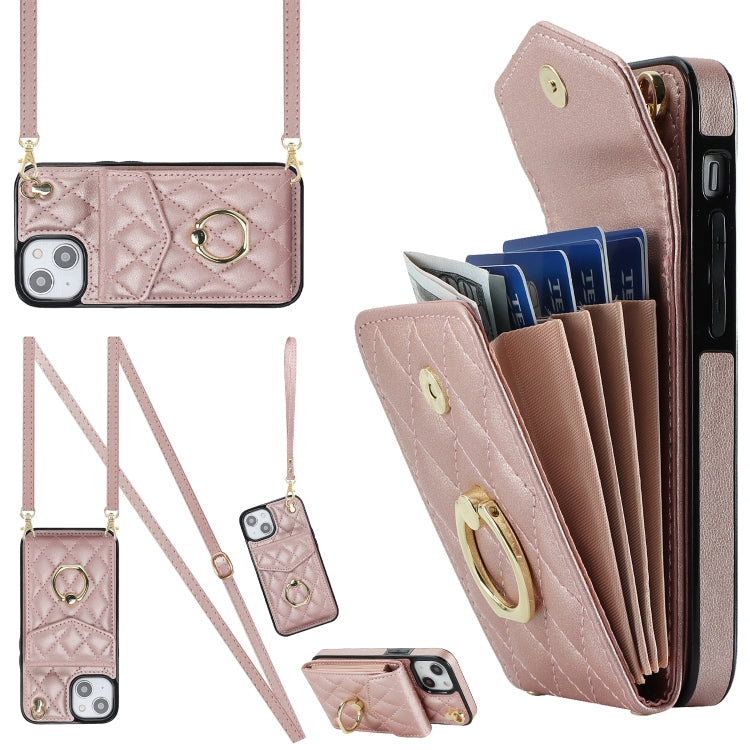 Rhombic Texture Card Bag Phone Case with Long Lanyard, For iPhone 13, For iPhone 12 / 12 Pro, For iPhone 12 Pro Max