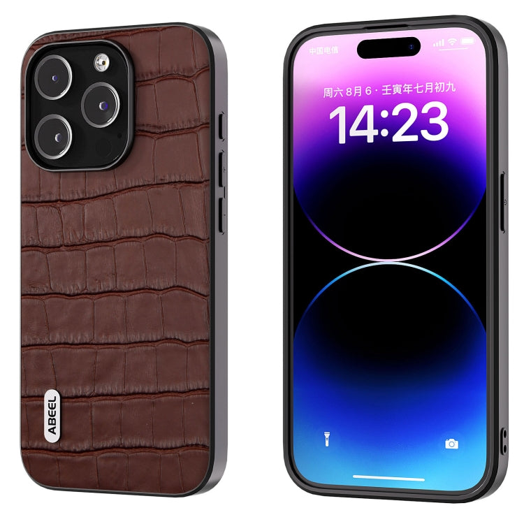 ABEEL Crocodile Texture Genuine Leather Phone Case, For iPhone 16 Pro Max, For iPhone 16 Pro, For iPhone 16 Plus, For iPhone 16, For iPhone 15 Pro Max, For iPhone 15 Pro