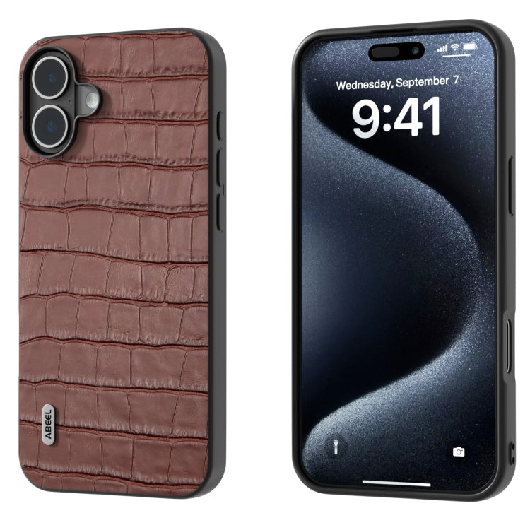 ABEEL Crocodile Texture Genuine Leather Phone Case, For iPhone 16 Pro Max, For iPhone 16 Pro, For iPhone 16 Plus, For iPhone 16, For iPhone 15 Pro Max, For iPhone 15 Pro